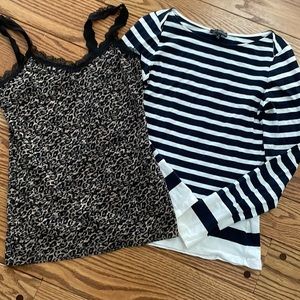 The Limited +WHBM tops leopard tank and blue striped tunic